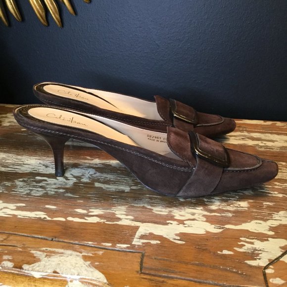 Cole Haan suede buckle stitching kitten heels - Picture 4 of 7